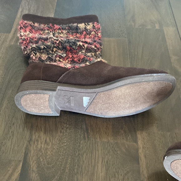 TOMS Serra Sweater Boot Slouchy Size 7 Brown Suede Chunky Knit Pink Lodgecore - Picture 2 of 15